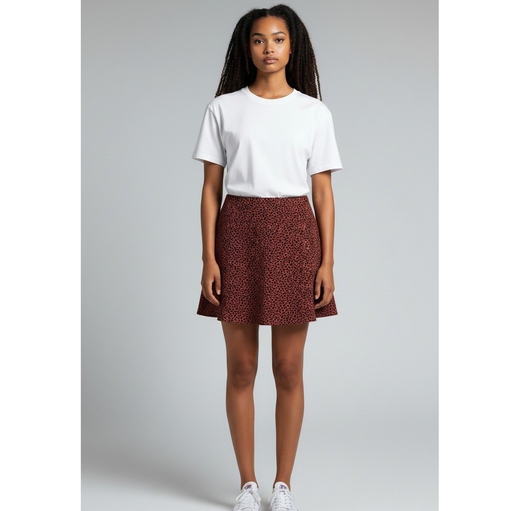 Eddie Bauer Womens Rust Black Leaf Print Active pull on Jersey Skirt - Large